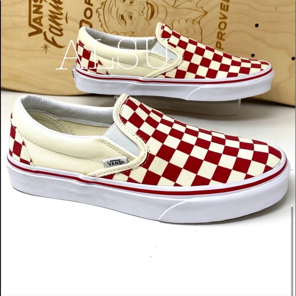 VANS Classic Slip On Primary Check Red Canvas WMNS - Picture 5 of 8